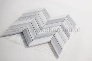 Mozaika marmurowa jodełka francuska cieniowana biało-szara 24,1 x 29,1 x 1 cm matowa